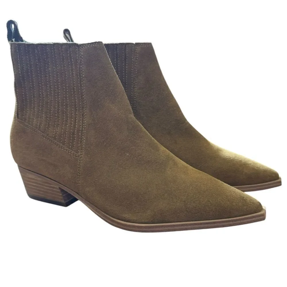 Revolve Marc Fisher Yarita Suede Leather Western Ankle Boot Bootie, Natural NWOT